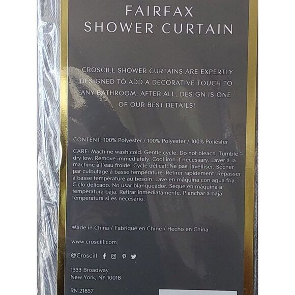CROSCILL Black Grey White Striped Polyester Fairfax Shower Curtain 72 x 72 In - Picture 8 of 9